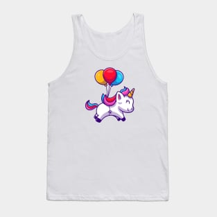 Cute Unicorn Floating With Balloon Cartoon Tank Top